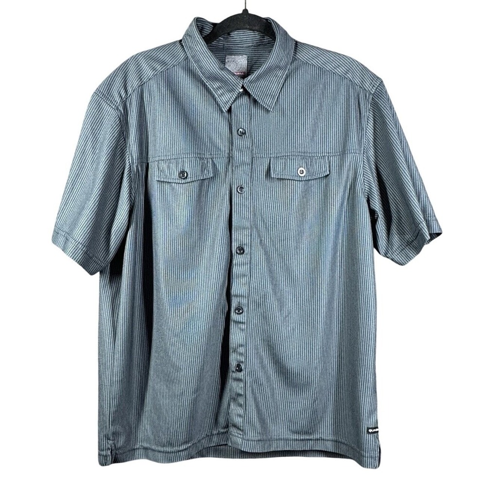 Quiksilver Button Up Shirt‎ Mens L Gray Striped Short Sleeve Textured